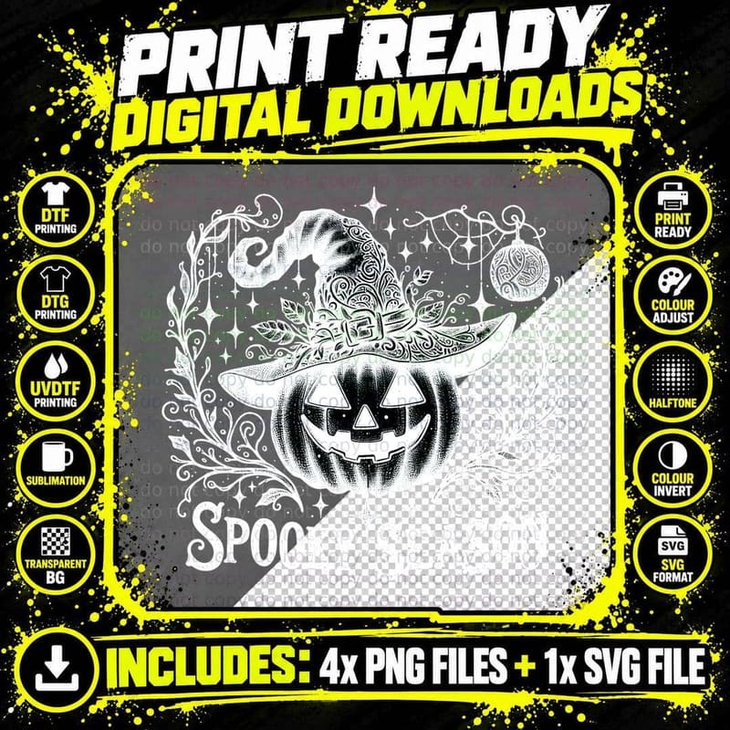 Spooky Season Pumpkin Black, Retro Vintage Png SVG Digital Bundle