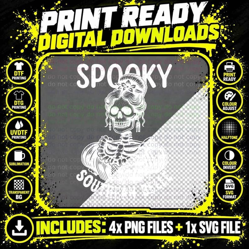 Spooky Southern Belle Black, Retro Vintage Png SVG Digital Bundle