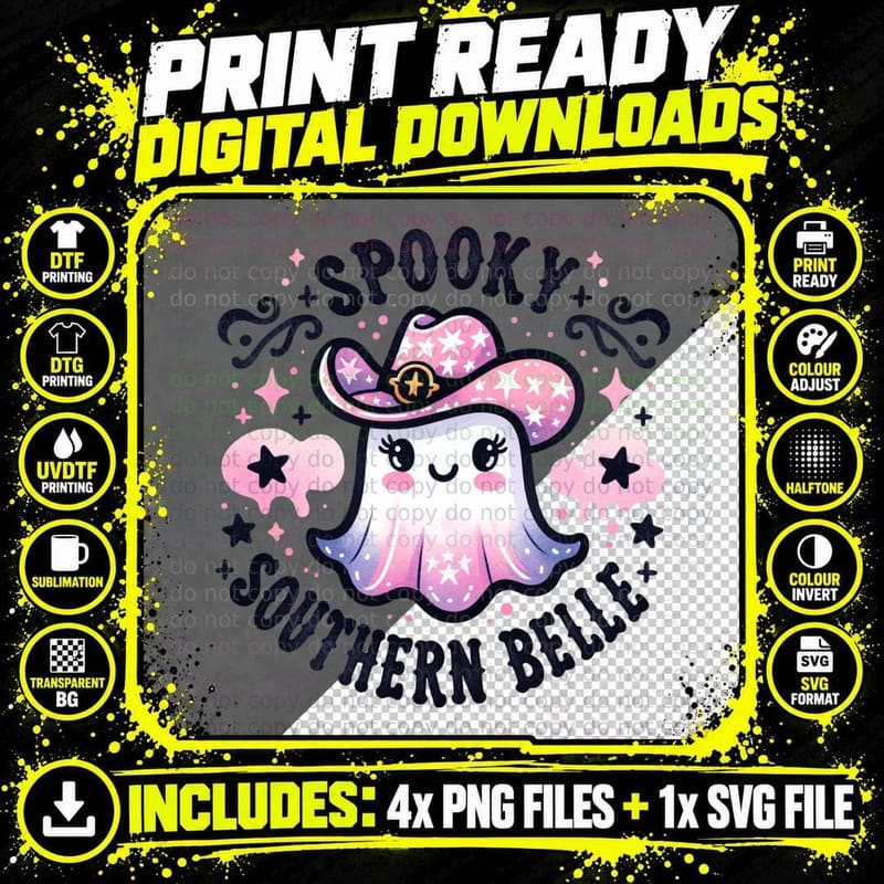 Spooky Southern Belle Ghost Watercolor, Gift Idea Png SVG Digital Bundle
