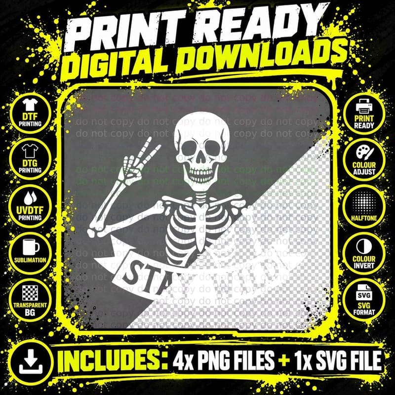Stay Wild Skeleton Peace Sign Banner Graphic T-Shirt Png SVG Digital Bundle