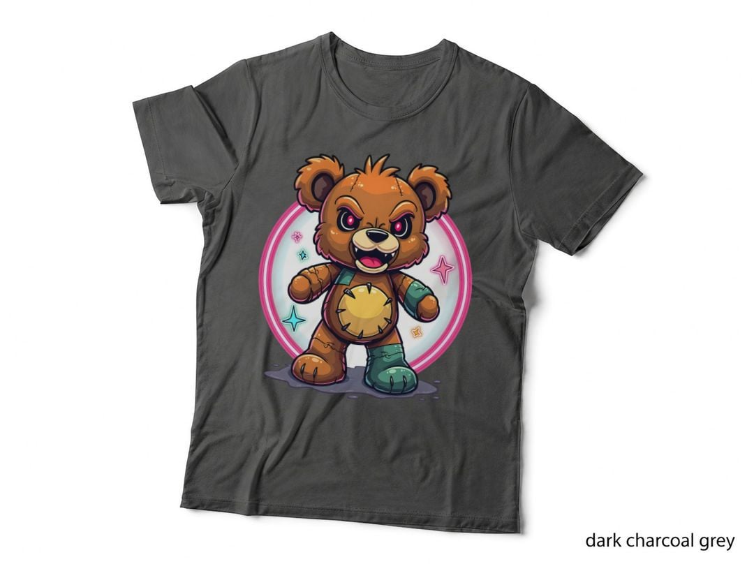 Stitched Patchwork Teddy Bear, Scary Plush Toy, Neon Star Circle, Creepy T-Shirt