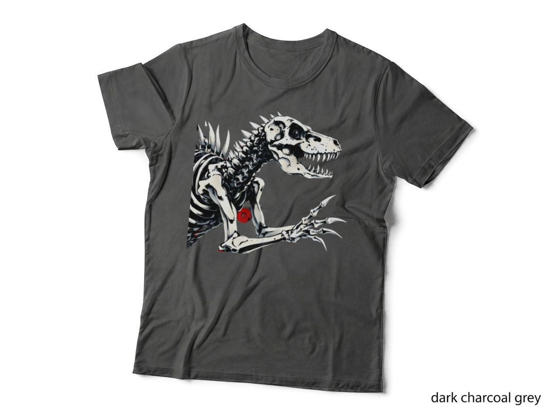 T-Rex Skeleton Digital Art Glowing Red Eyes Spooky T-Shirt
