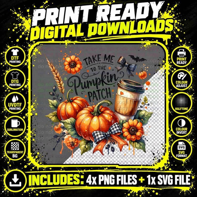 Take Me to Pumpkin Patch Coffee, Minimalist Png SVG Digital Bundle