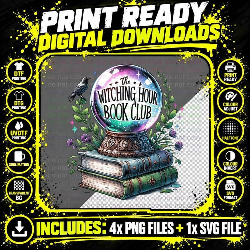 The Witching Hour Book Club Watercolor, Gift Idea Png SVG Digital Bundle