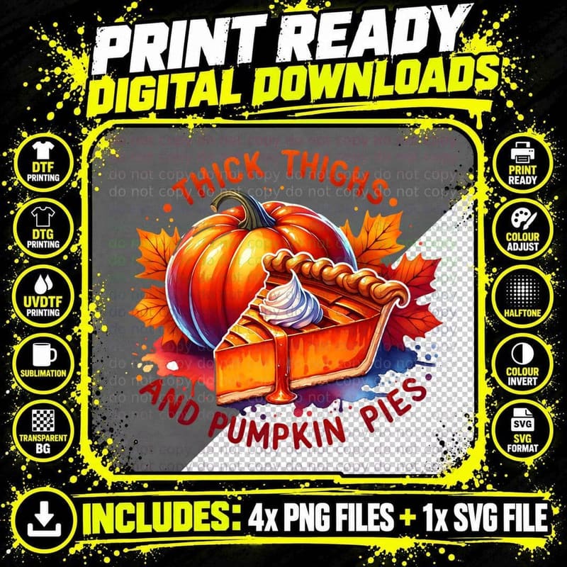 Thick Thighs and Pumpkin Pies, Retro Vintage Png SVG Digital Bundle