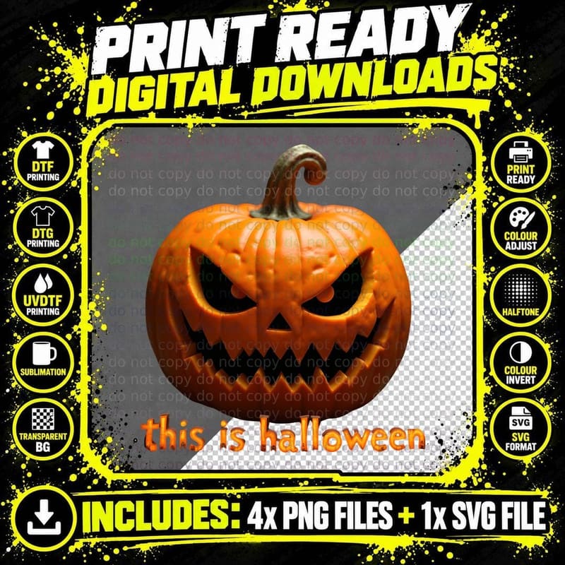 This Is Halloween Jack-O'-Lantern Spooky Pumpkin Scary Png SVG Digital Bundle