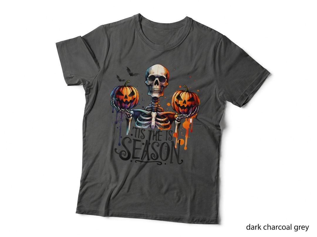 Tis the Season Skeleton Holding Pumpkins Halloween, Horror, Goth T-Shirt