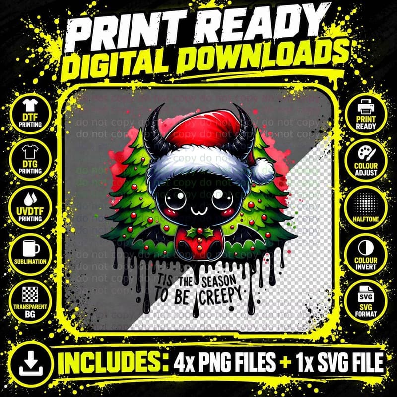 Tis the Season to Be Creepy, Vintage Retro, Funny Png SVG Digital Bundle