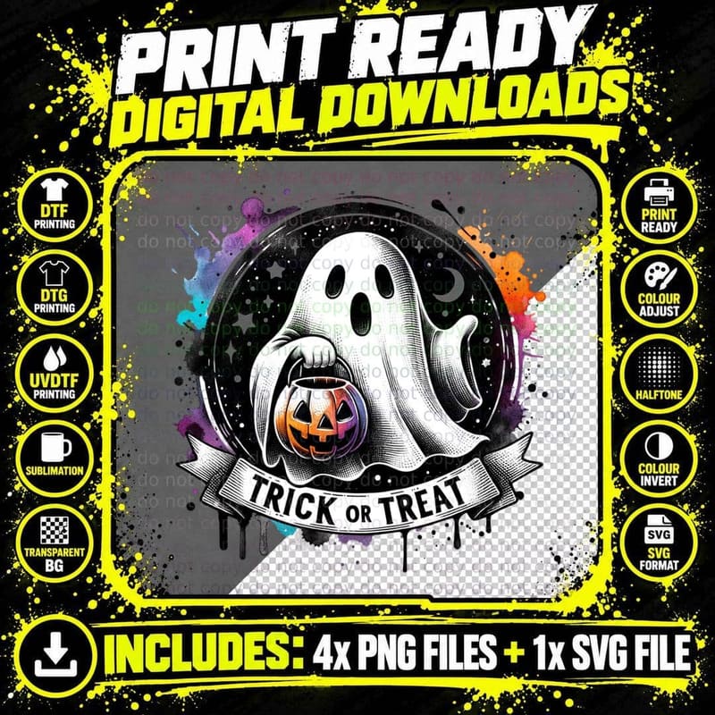 Trick of Treat Ghost, Halloween, Goth, Horror T-Shirt Png SVG Digital Bundle