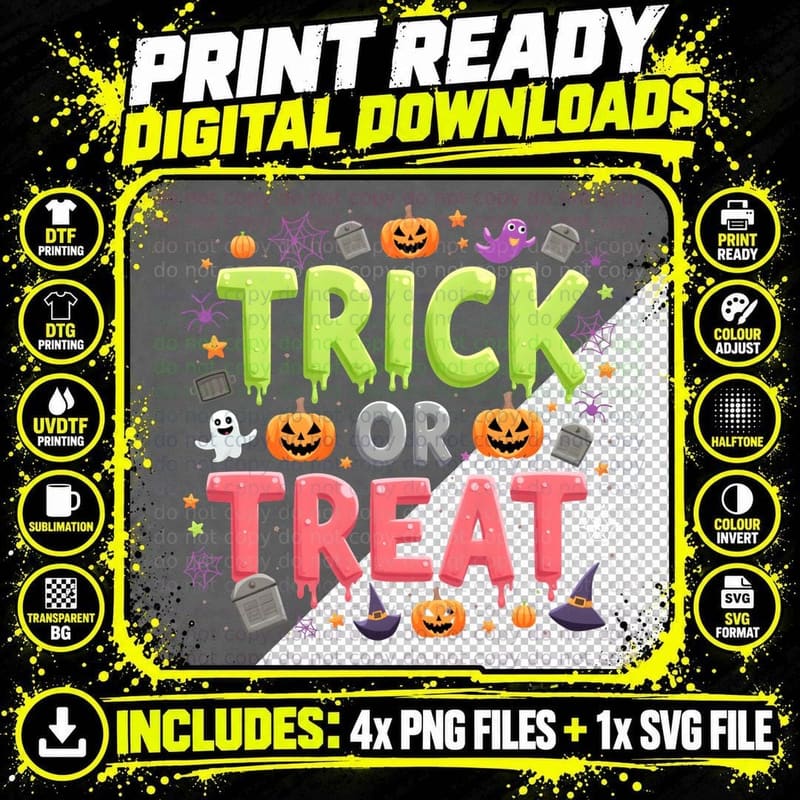 Trick or Treat Halloween Ghost Witch Jack-O'-Lantern Png SVG Digital Bundle