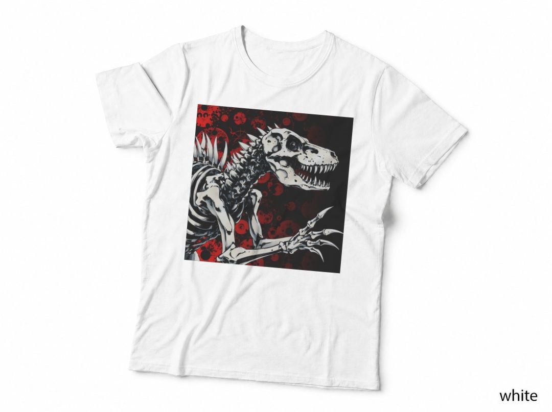 White Dinosaur Skeleton Red Splatter Grunge Ominous T-Shirt