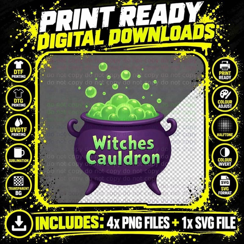 Witches Cauldron Halloween Witch Funny Spooky Season Png SVG Digital Bundle