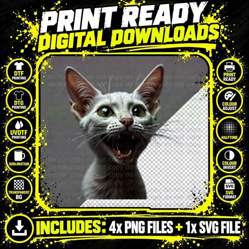 Zombie Cat, Halloween, Horror, Blood, Goth T-Shirt Png SVG Digital Bundle