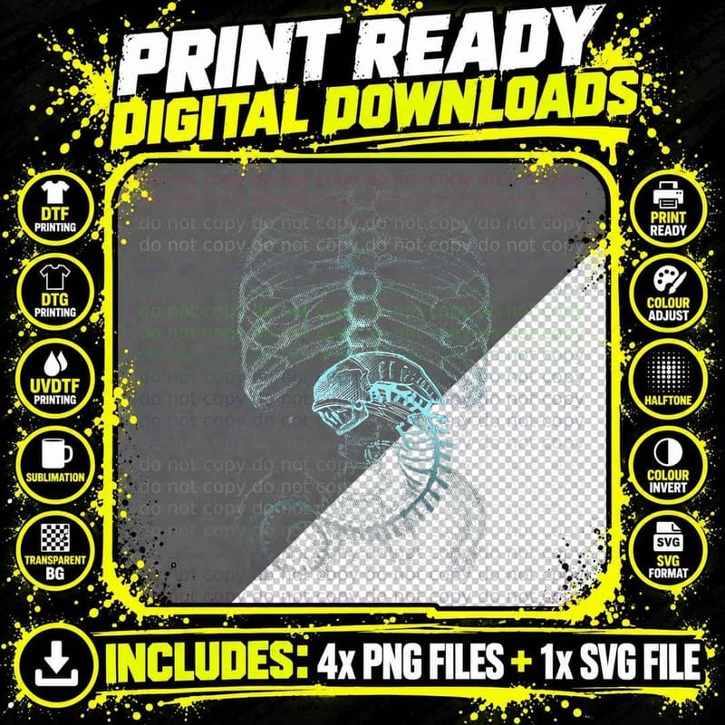Alien Radiography, X-Ray Funny Skeleton T-Shirt Png SVG Digital Bundle