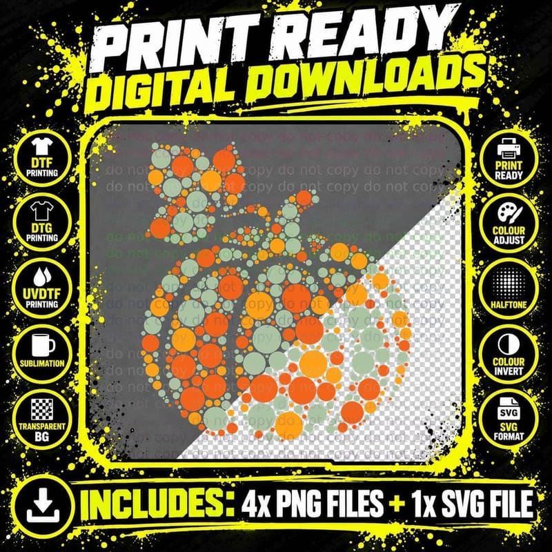 Autumn Pumpkin Fall Harvest Polka Dot Dot Day Png SVG Digital Bundle