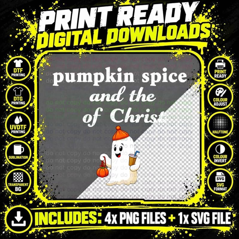 Autumn Pumpkin Spice Ghost Spirit of Christ Scripture Png SVG Digital Bundle