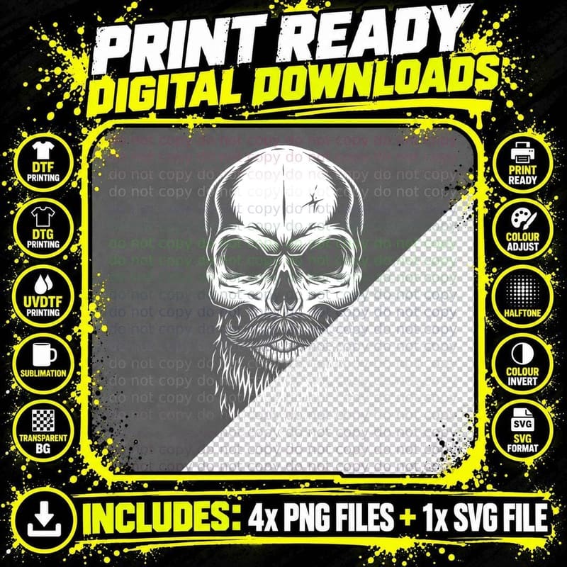 Bearded Skull Lazy Halloween Costume Cool Skeleton Beard Png SVG Digital Bundle