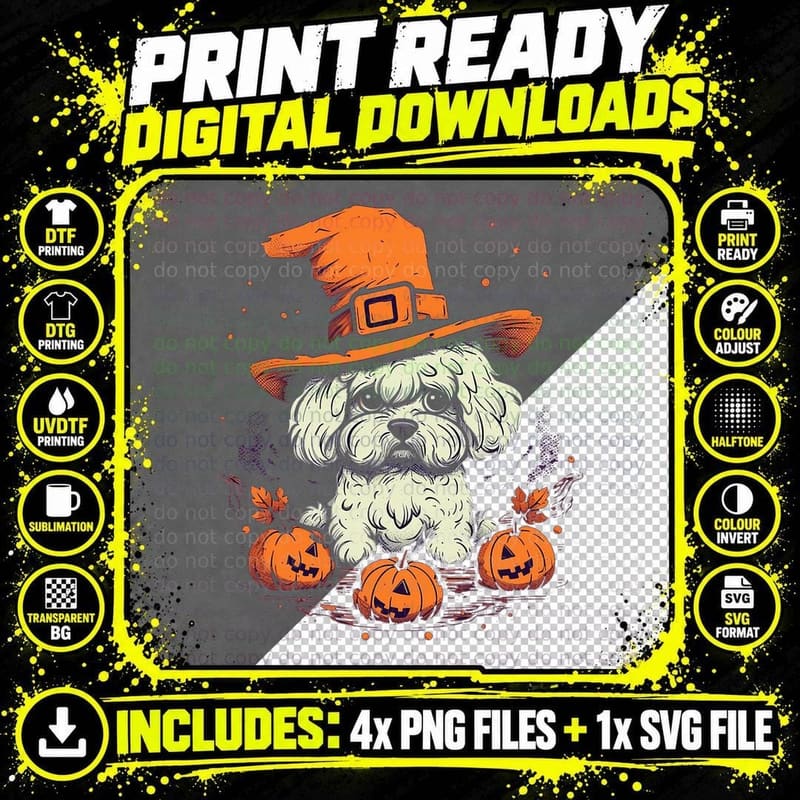 Bichon Witch Halloween Costume Dog Puppy Men Women Kids Png SVG Digital Bundle
