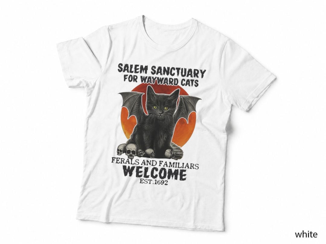 Black Cat Salem Sanctuary for Wayward Cats Ferals Halloween T-Shirt