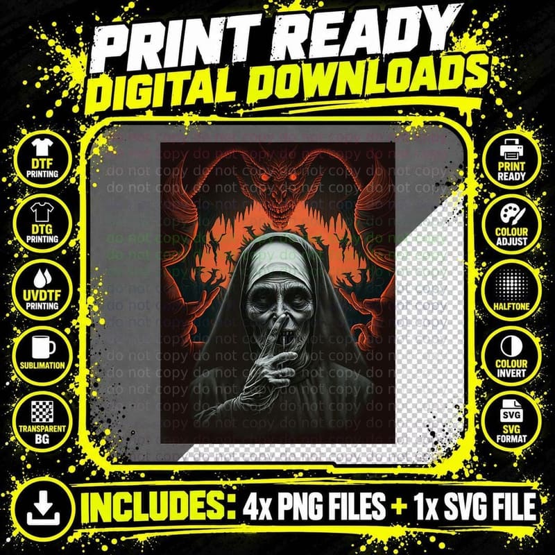 Blind Nun Christian Faith Demon Horror Silence Dark Art Png SVG Digital Bundle