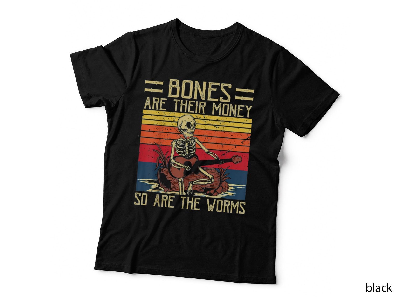 Bones Are Their Money Skeleton Playing Guitar Vintage T-Shirt