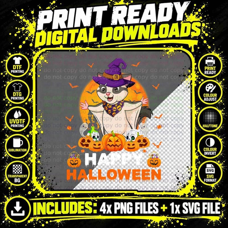Boo Ghost Scary Pumpkin Moon Witch Sugar Glider Png SVG Digital Bundle