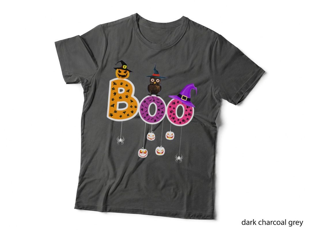 Boo Halloween Costume Spiders, Ghosts, Pumkin & Witch Hat T-Shirt