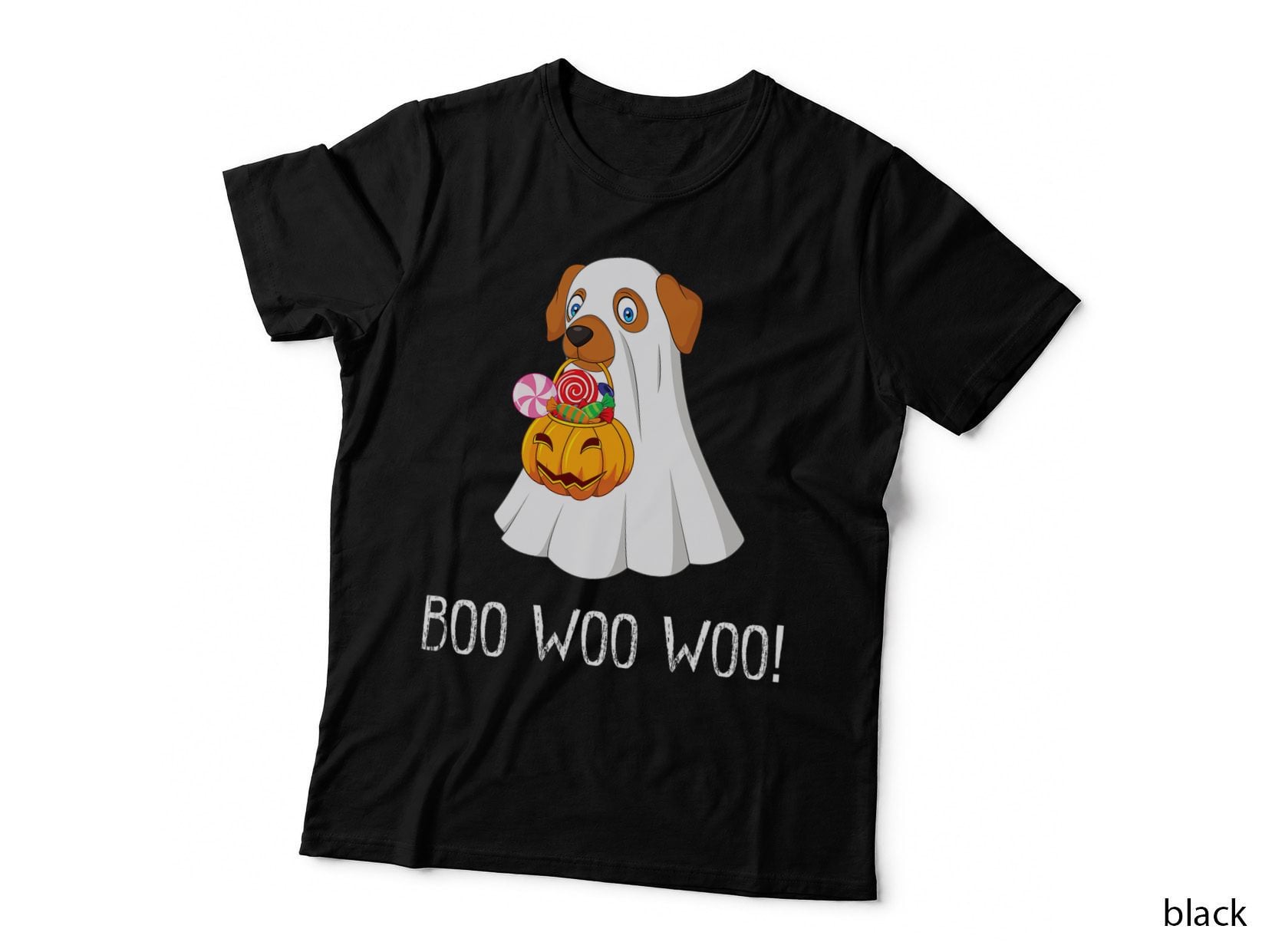 Boo Woo Funny Cute Halloween Ghost Dog Womenns Girls T-Shirt