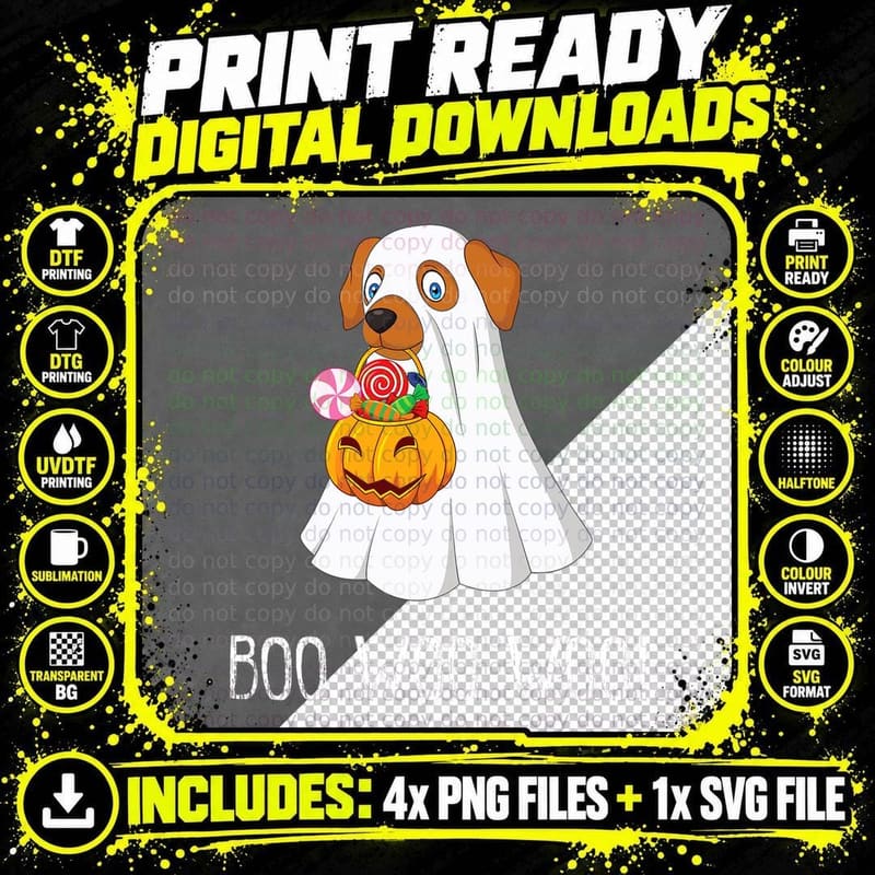 Boo Woo Funny Cute Halloween Ghost Dog Womenns Girls Png SVG Digital Bundle