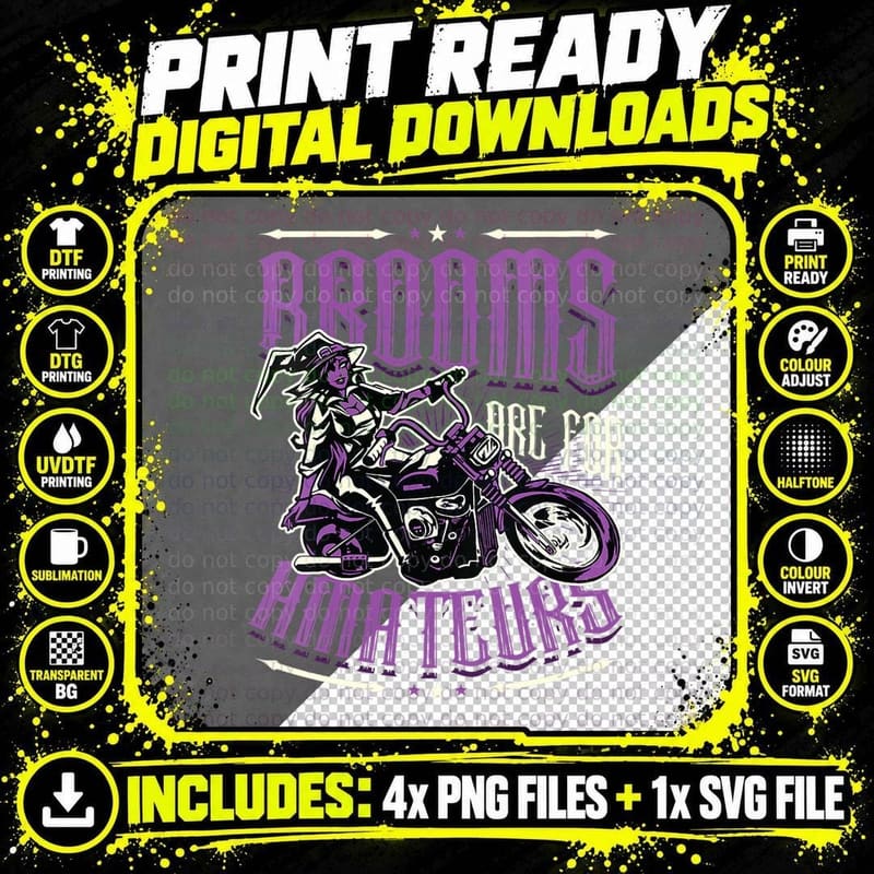 Brooms Are for Amateurs Halloween Witch Motorcycle Biker Png SVG Digital Bundle