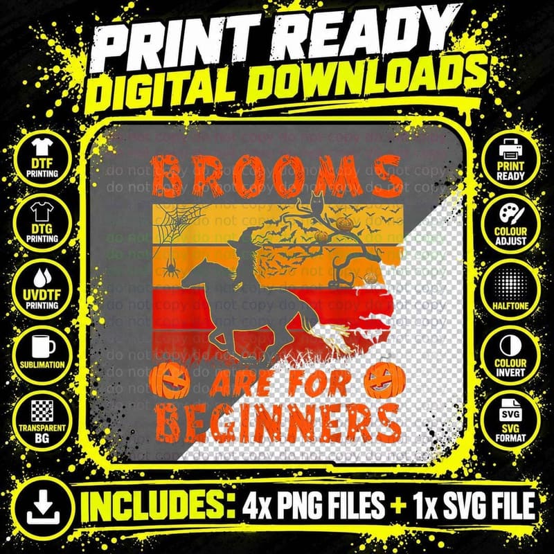 Brooms Are for Beginners Horses Witch Riding Halloween Png SVG Digital Bundle