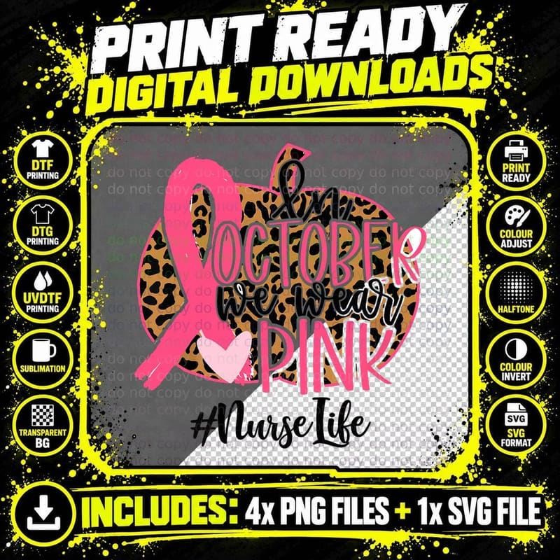 CNA Life Nurse Pink Ribbon Pumpkin Breast Cancer Png SVG Digital Bundle