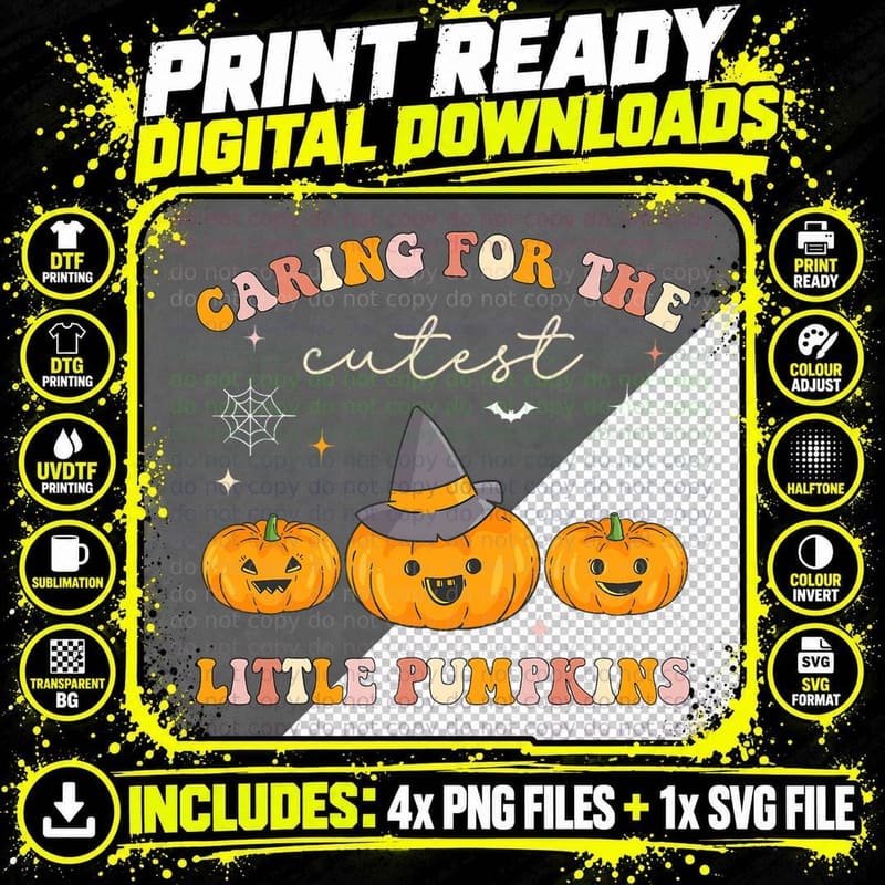 Caring for Cutest Little Pumpkins Pediatric Nurse Png SVG Digital Bundle