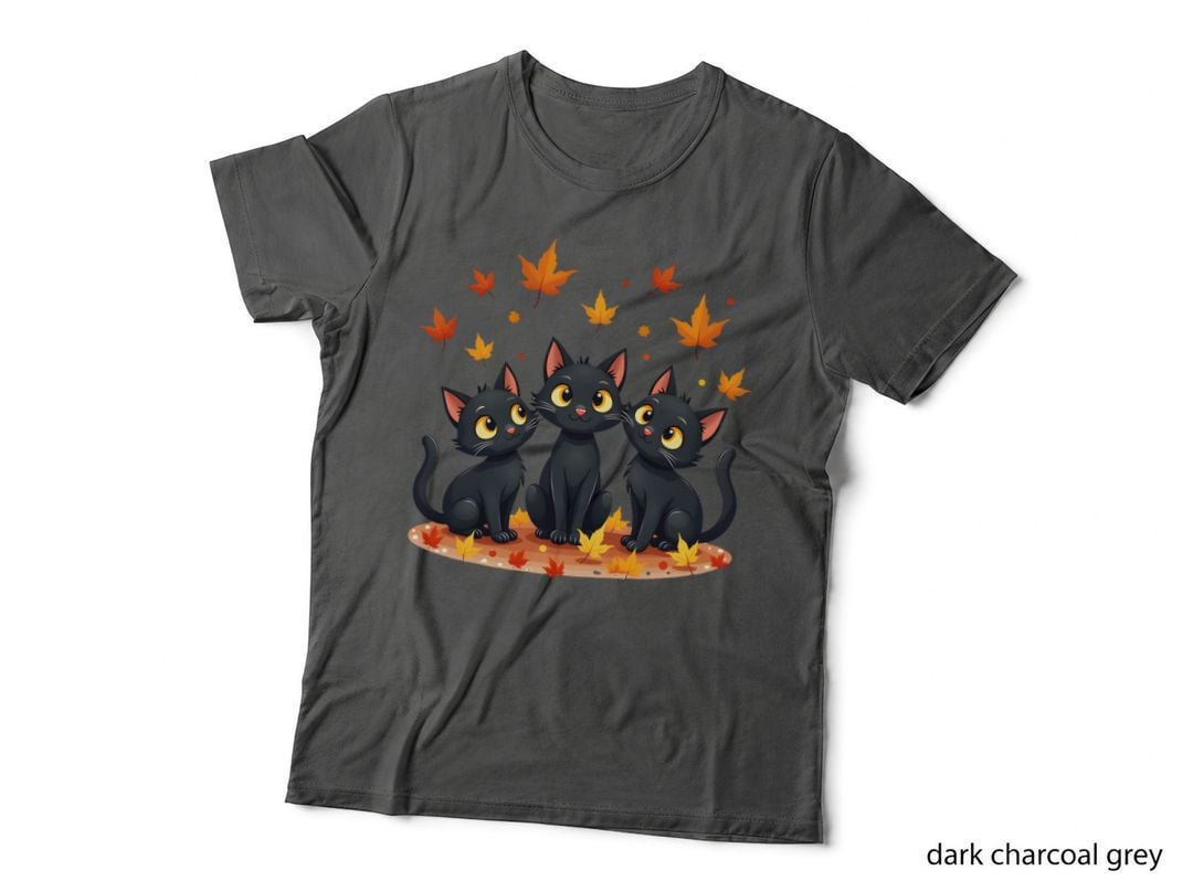 Cat Leaves Whimsical Cute Cartoon Autumnal Cats Halloween Playful T-Shirt