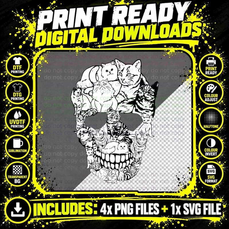 Cat Skull Hoodie - Scary Halloween Skeleton Cat Png SVG Digital Bundle