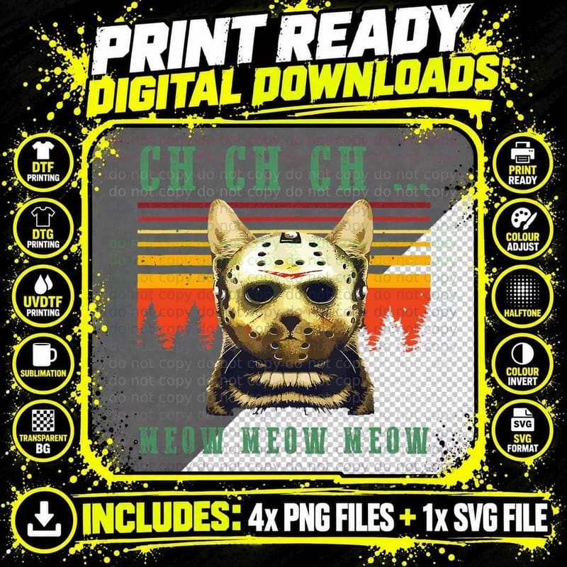 Ch Ch Ch Meow Scary Friday Costume Halloween Cat T-Shirt Png SVG Digital Bundle