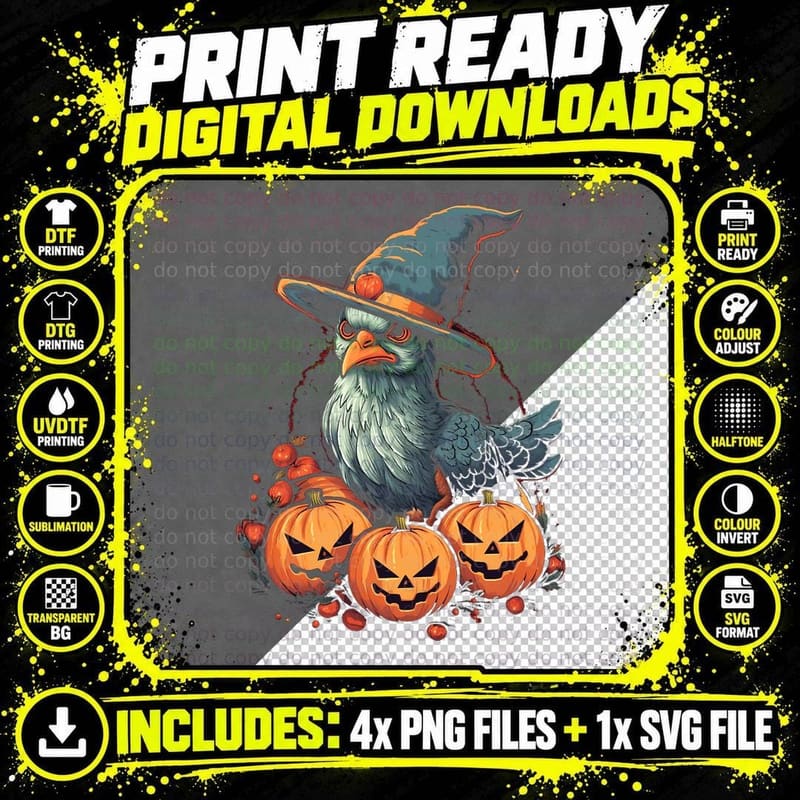 Chicken Witch Halloween Costume Farm Animal Pumpkin Png SVG Digital Bundle