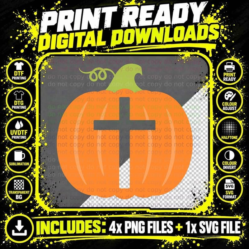 Christian Cross Religious Pumpkin Halloween T T-Shirt Png SVG Digital Bundle