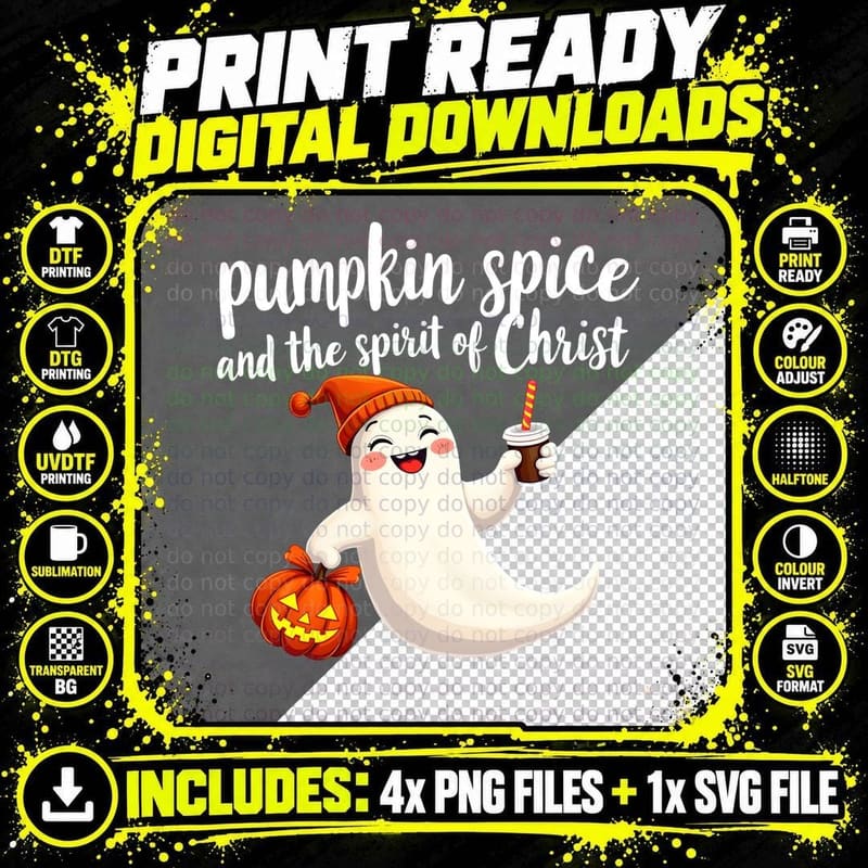 Christian Ghost Spirit of Christ Pumpkin Spice Simple Png SVG Digital Bundle