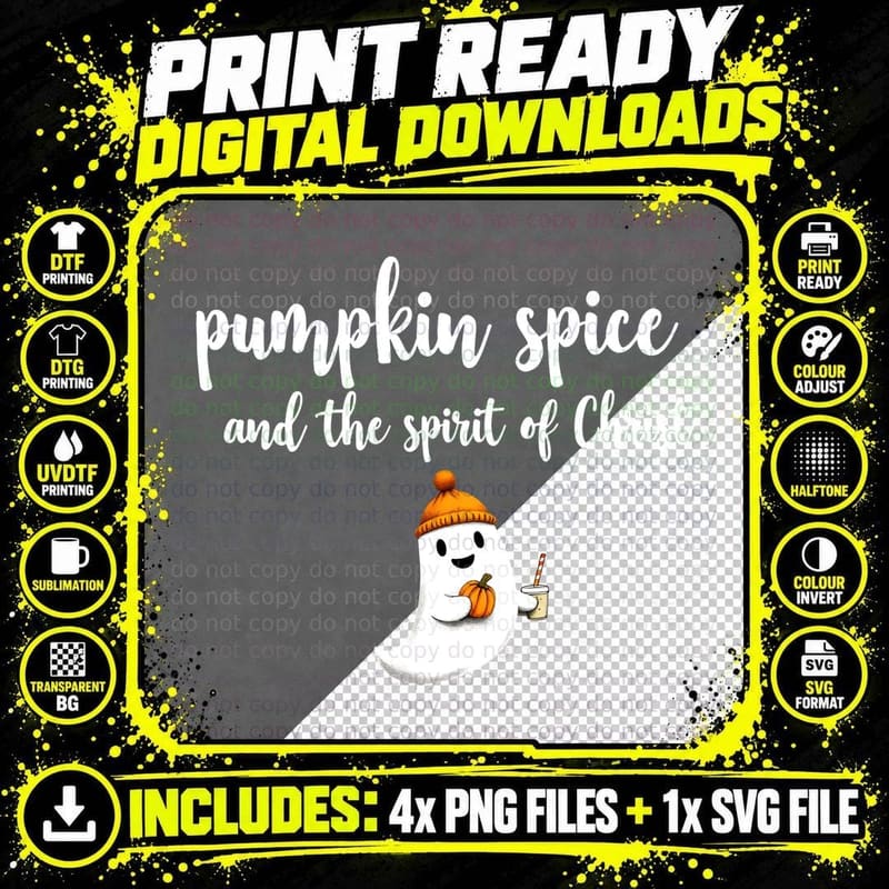 Christian Pumpkin Spice Spirit of Christ Ghost Beanie Png SVG Digital Bundle