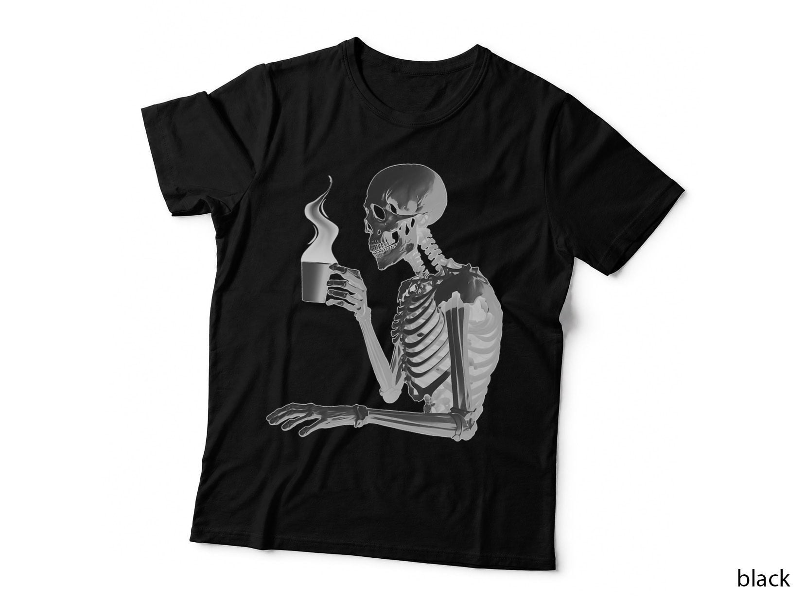 Coffee Drinking Skeleton Lazy DIY Halloween Costume Skull T-Shirt