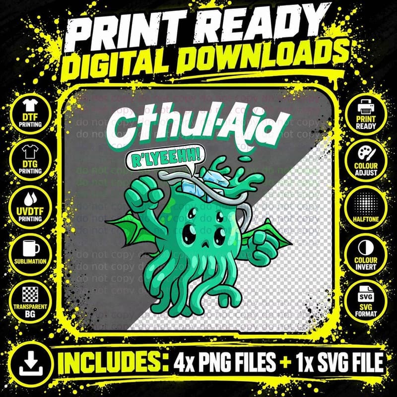 Cool Cthulhu Aid Funny Cthulhu R'lyeehh Cute Meme Png SVG Digital Bundle
