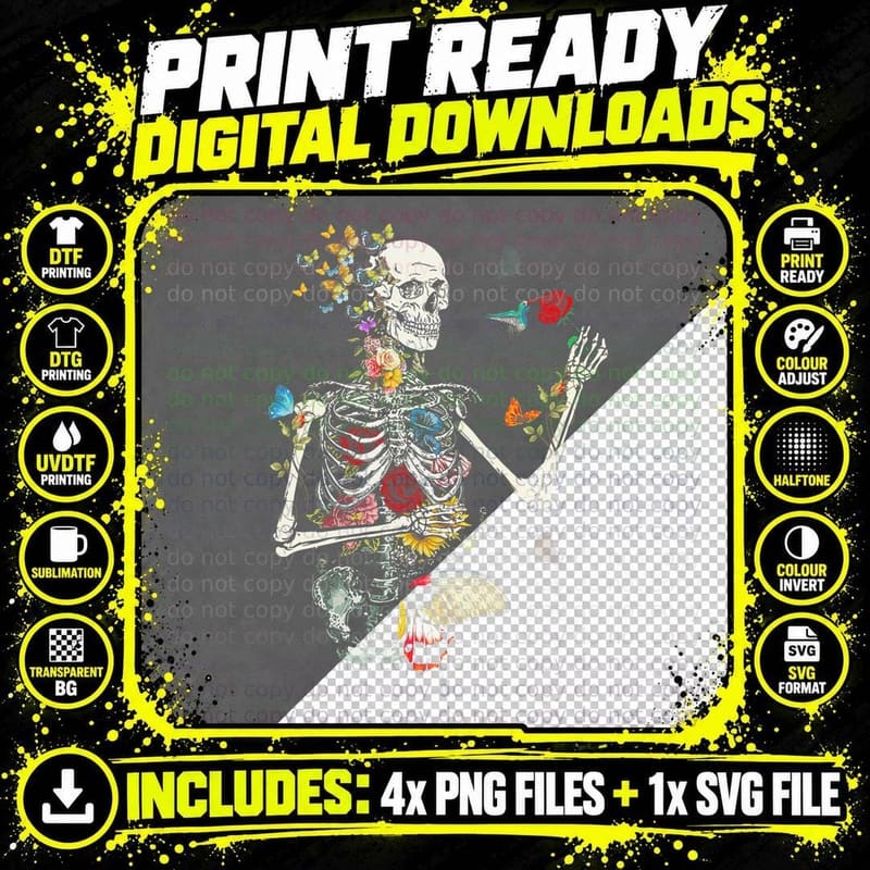 Cool Skeleton Plant Nature Flower Halloween T-Shirt Png SVG Digital Bundle