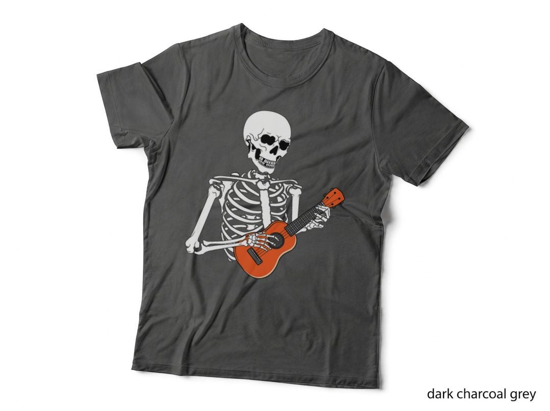 Cool Ukulele Skeleton Playing Guitar Instrument Halloween T-Shirt
