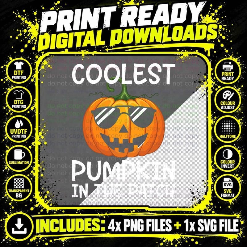 Coolest Pumpkin in Patch Toddler Kids Boys Halloween Png SVG Digital Bundle