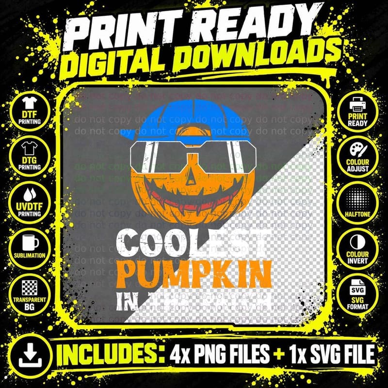 Coolest Pumpkin in the Patch Toddler Boys Halloween Kids Png SVG Digital Bundle