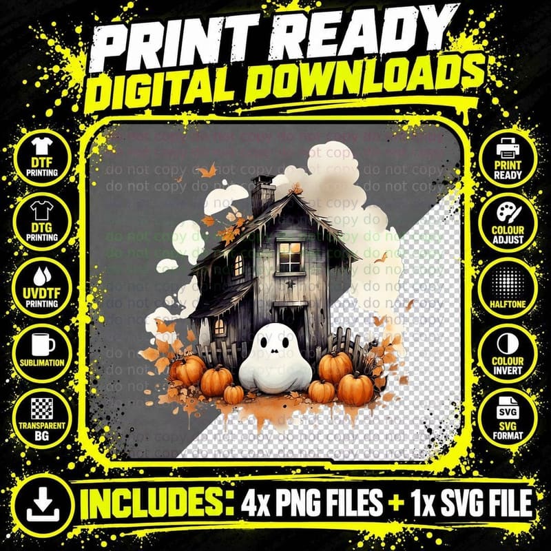 Cottagecore Pumpkin Witch Ghost Spooky Season Halloween Png SVG Digital Bundle