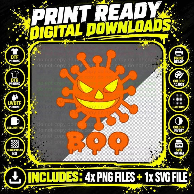 Covid O Lantern, Scary Pumpkin Virus Halloween Costume Png SVG Digital Bundle