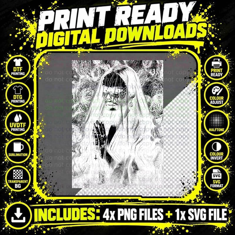 Creepy Possessed Nun - Gothic Scary Halloween Nun Png SVG Digital Bundle