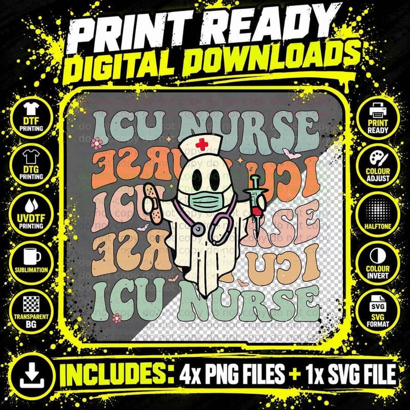 Critical Care Nurse ICU Neonatal Groovy Halloween Png SVG Digital Bundle